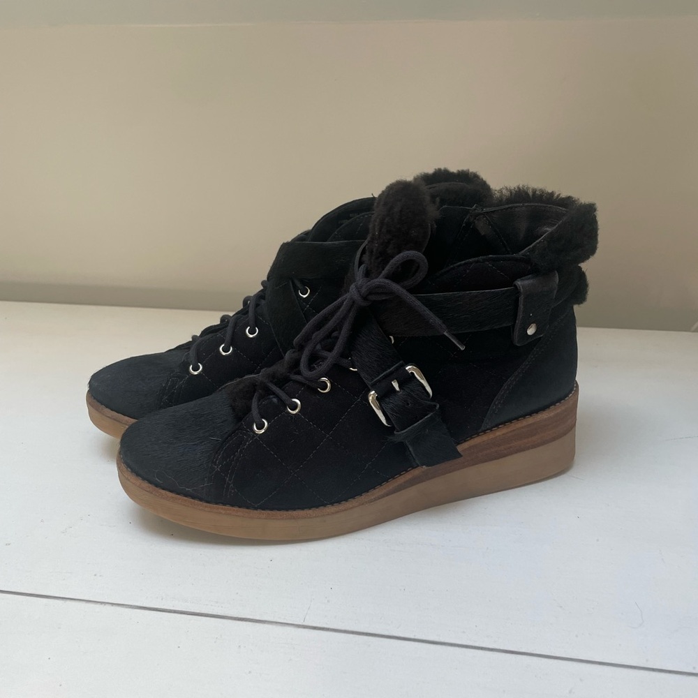 10 CROSBY DEREK LAM Leather and furry wedge Booties
